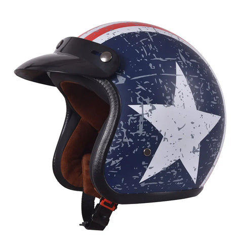 Motorcycle Helmet - DOT Approved 'Vintage Captain America' design open face biker helmet