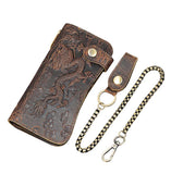 Biker Wallet - 100% Genuine Leather Brown Dragon Design with Chain