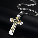 Fleur-de-lis Cross 3-Tone Pendant Necklace