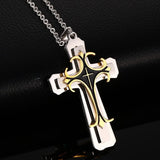 Fleur-de-lis Cross 3-Tone Pendant Necklace