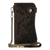 Biker Wallet - 100% Genuine Leather Brown Dragon Design with Chain