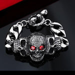 Heavy Red Stone Eyes Biker Skull Bracelet