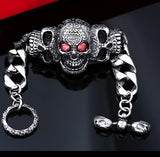 Heavy Red Stone Eyes Biker Skull Bracelet