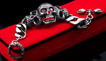 Heavy Red Stone Eyes Biker Skull Bracelet