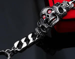 Heavy Red Stone Eyes Biker Skull Bracelet