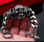 Heavy Red Stone Eyes Biker Skull Bracelet