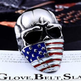 316L Stainless 'American Flag Skull' Biker Ring