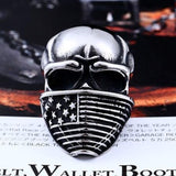 316L Stainless 'American Flag Skull' Biker Ring