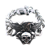 Stainless Steel 'American Eagle V-Twin' Biker Skull Bracelet