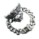 Stainless Steel 'American Eagle V-Twin' Biker Skull Bracelet