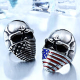 316L Stainless 'American Flag Skull' Biker Ring