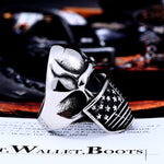 316L Stainless 'American Flag Skull' Biker Ring