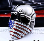 316L Stainless 'American Flag Skull' Biker Ring