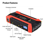 CE Certified, 89,800mAh 4USB Motorcycle Multifunction Emergency Jump Starter + SOS